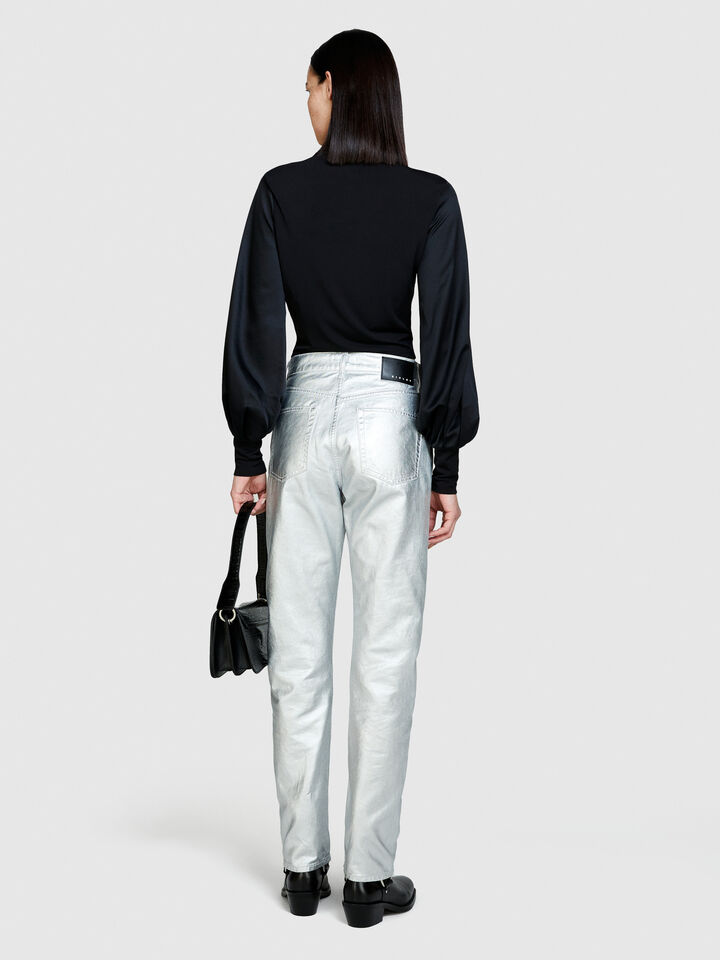 T-shirt with balloon sleeves - women's long sleeve t-shirts - Black | Sisley image number 3